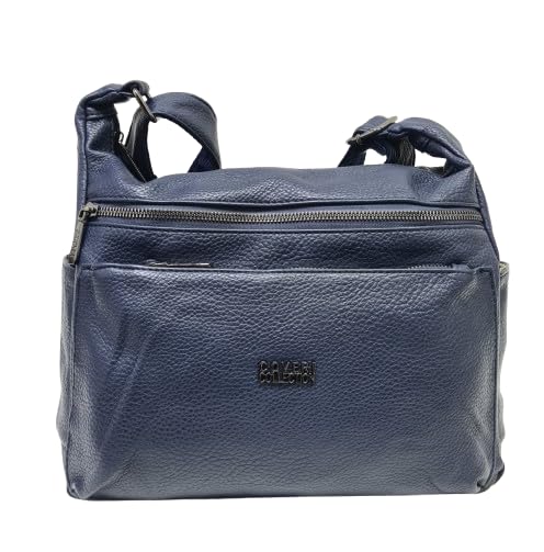Bolso bandolera mujer de ecopiel, suave, ligero, múltiples bolsillos, correa ajustable Art.5055-6. Dimensiones: 31 x 27 x 12 cm. Producto original Coveri, turquesa