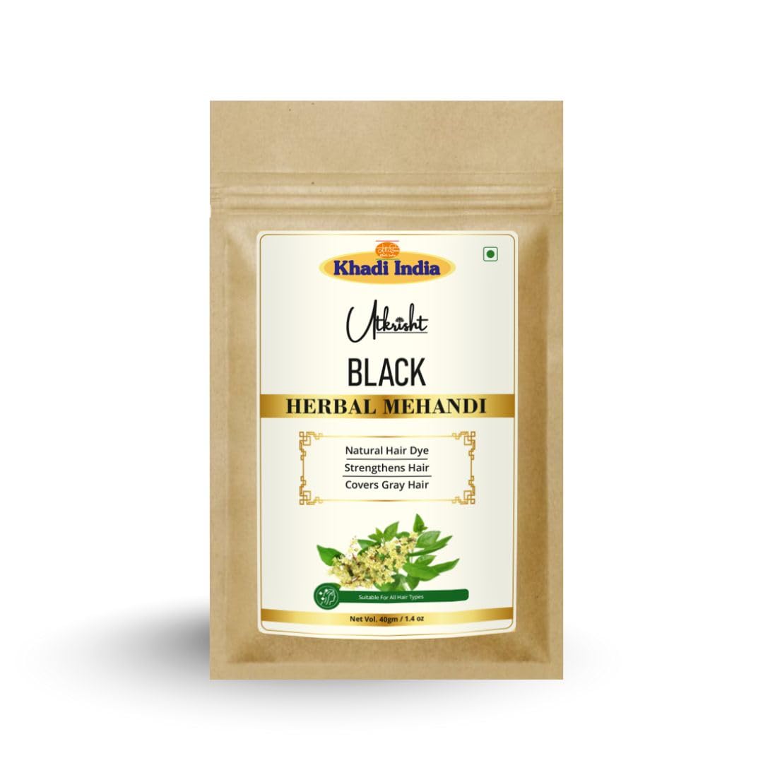 Khadi Black Herbal Mehandi Powder, Natural Hair Dye, Covers Gray Hair, Strengthens Hair, 40gm-image-5