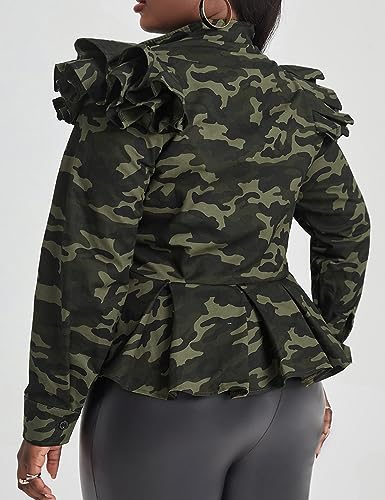 LifeShe Women's Zip up Ruffle Sleeve Peplum camo Jacket Blazers Camouflage Denim Jean Jackets2