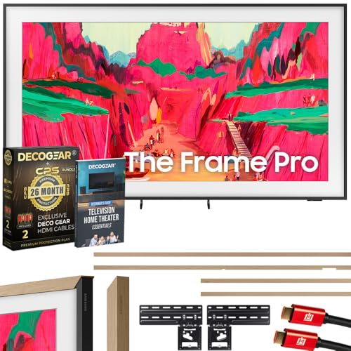 Samsung 85' The Frame Pro LS03FW 4K Neo QLED TV (2025) Bundle with Modern Teak Bezel, CPS 26 Month Protection, Slim Flat Mount, 2X HDMI Cables & Deco Gear Complete Home Theater Beginner's Guidebook