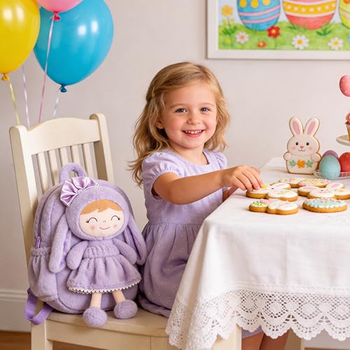 Image of Gloveleya Back to School Gifts for Girls Bunny Toddler Backpack Plush Bag Baby Gift for Girl 2+ Years Old with Detachable Purple Rabbit Doll