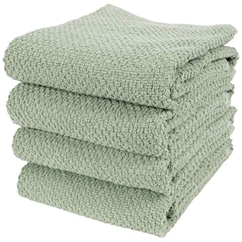 KAF Home Deluxe Popcorn Terry Kitchen Towels, Cotton Kitchen Dish Towels, Set of 4, French Green Cover