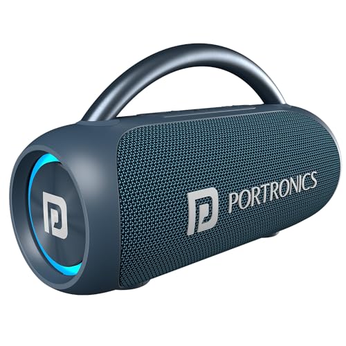 Image of Portronics Radiant 30W Wireless Bluetooth Portable Speaker with in-Built Mic,6 Hours Playtime,HD Clarity Sound,Dual Driver,RGB LEDs,TWS Connectivity,BT5.3v,USB Drive,Aux in,Type C Fast Charging(Blue)