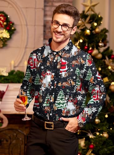 Arvilhill Men's Christmas Shirts Long Sleeve Novelty Xmas Button Shirts (S-3XL)4