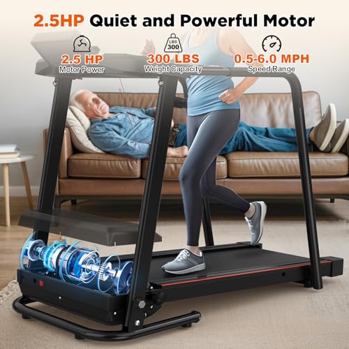 Image of Treadmills for Seniors, Treadmills for Home with Long Handrails, Heart Rate Monitor, Bluetooth App Control, Ideal Treadmill for Elderly & Family Use