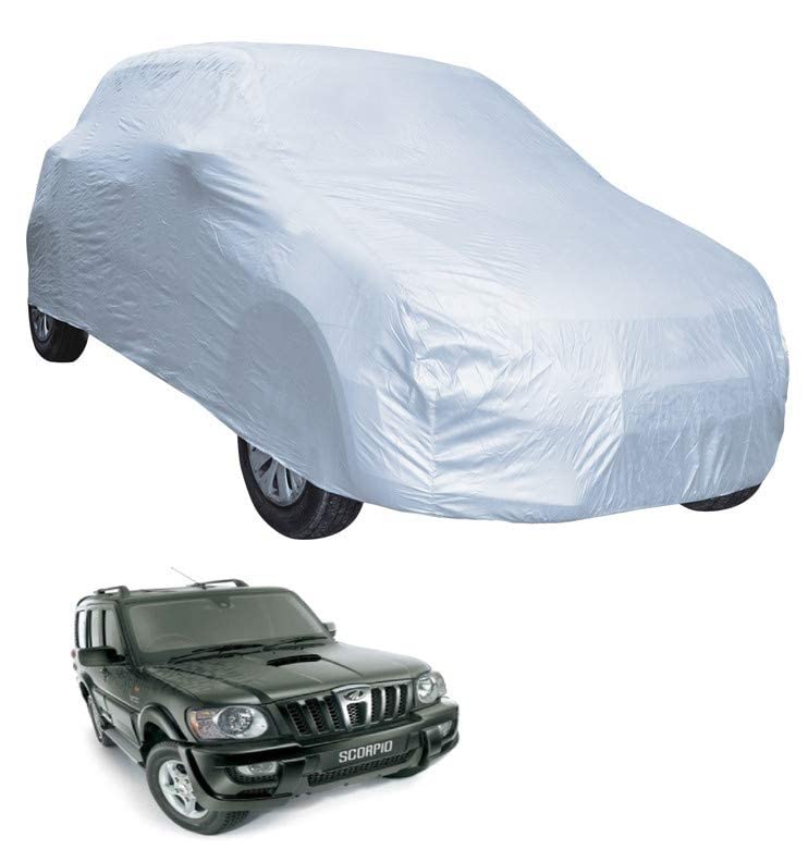 Image of Auto Hub Car Cover Compatible with Mahindra Scorpio Old with Weather Proof, Triple Stitched, Scorpio Car Cover- Plain Silver
