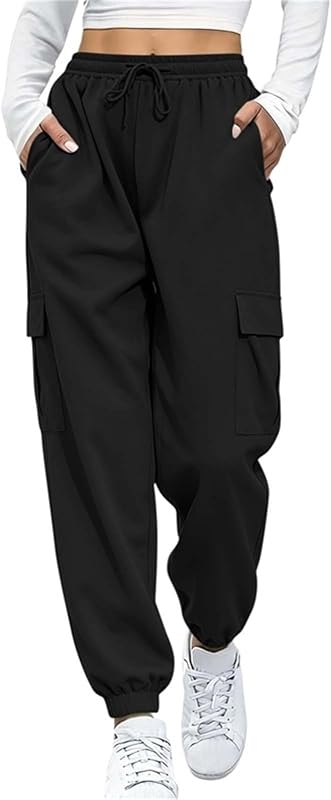 Womens Cargo Jogger Pants Drawstring Pocket Casual Trousers