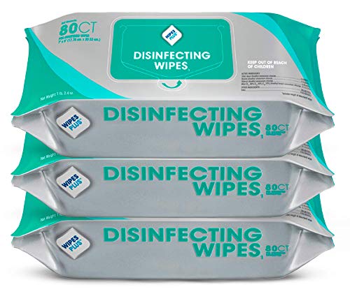 WipesPlus Disinfecting Wipes (240 Total Wipes) - 3 Packs of 80 Industrial Strength Sanitizing Wipes - 80 Disinfectant Wipes per Pack - Made in the USA