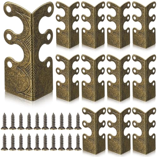 Image of Blulu 12 Pcs Brass Baseboard Corner Protectors Skirting Board Corner Protectors Vintage Metal Skirting Board Protection for Furniture Bookshelves Table Home Decorative(Bronze)