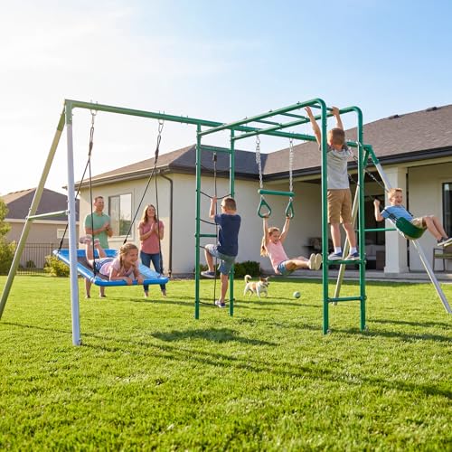 Hapfan Swing Sets for Backyard with Monkey Bars, Belt...