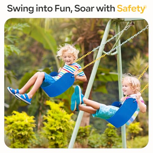 Image of Decorlife Outdoor Swings Seats with 66 inch Rust-Resistant Heavy Duty Chain, Playground Swing Set Accessories Replacement Anti-Slip Seats, Backyard Swing Support 330lb for Kids or Adults (Blue)