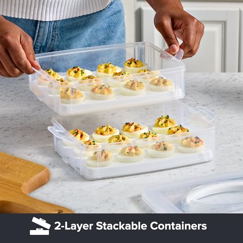 Snapware (2-Layer, 24 Eggs) Plastic Detachable Deviled Egg Carrier Storage Container With Lid and Handle, Freezer Dishwasher Microwave Safe - Image 5