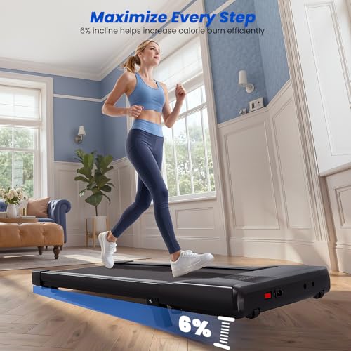 Image of DeerRun Under Desk Walking Pad Treadmill for Home & Office, 6% Manual Incline, 2.5 HP, 0.6-3.8 MPH Walking Speed, 300 lb Capacity, App & Remote Control