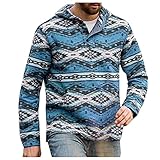 HGAGBBZVL Men's Western Aztec Tribal Hoodie Casual 1/4 Button Ethnic Print Fuzzy Pile Fleece Sweatshirt Pullover