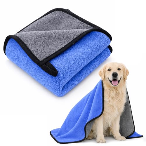 ペット用タオル 超吸水 大判 70×140cm マイクロファイバー 柔らかい 厚手 犬 猫 体拭き用 お風呂上がり 雨の日 散歩後 川遊び対応 1枚（ブルー） [並行輸入品]