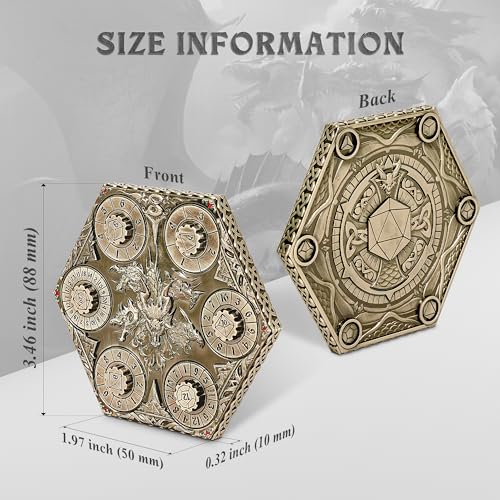 Image of Kabinka DND Dice Set, 7 in 1 Metal Spin-Dial Dice with Storage Bag, Portable Celtic Knot D&D Dice for D4 /D6 /D8 /D10 /D12 /D20 Role Playing Board Games (Bronze)