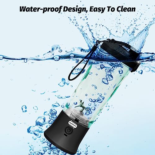 20 Oz Portable Blender USB Rechargeable, Supkitdin Waterproof Personal Blender for Shakes and Smoothies, with 6 Ultra-sharp Blades for Travel, Office & Sports (Black) - Image 6