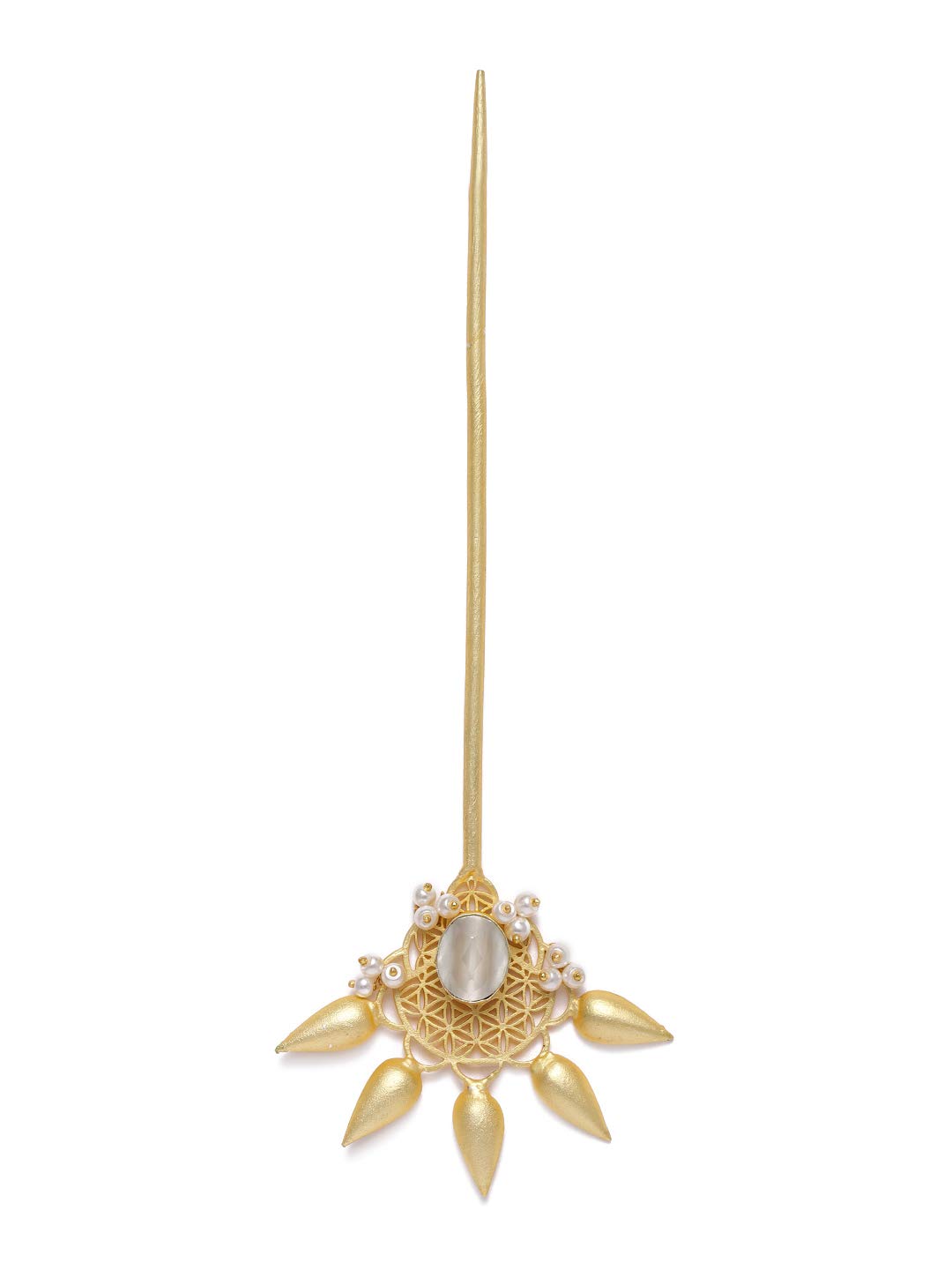 AccessHer Gold-Toned & white Pink stone Pearl and Embellished Hairstick/Bun pin for women and girls