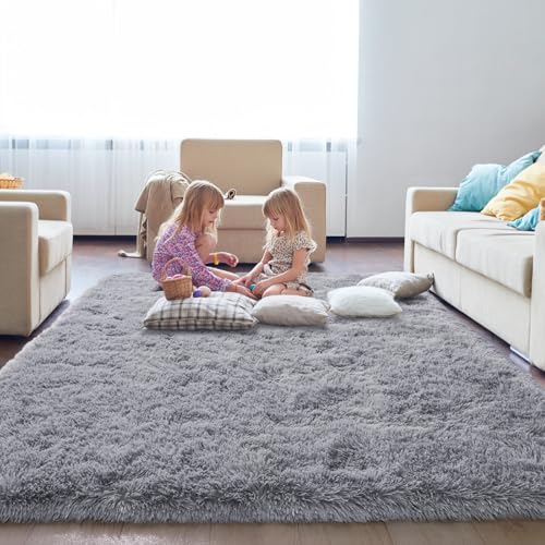 KING DARE 6x9 Area Rugs for Living Room, Grey Fluffy Rug for Bedroom and Nursery, Non-Slip Fuzzy Shaggy Carpet for Kids, Boys, Girls Room Dorm Home Decor Aesthetic