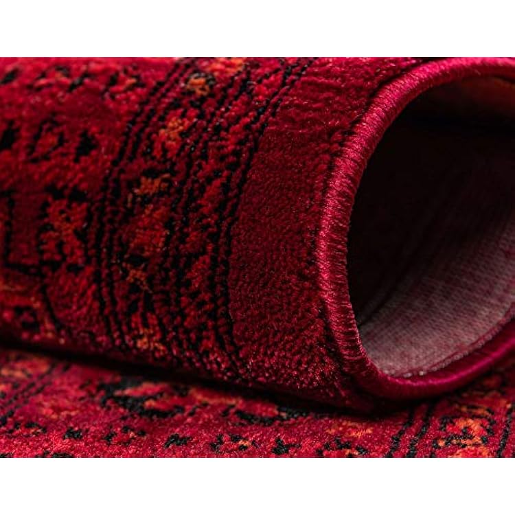Unique Loom Tekke Collection Over-Dyed Saturated Traditional Torkaman Area Rug (7' 0 x 10' 0 Rectangular, Red/Black)
