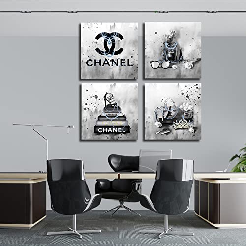 Image of Meetdeceny Bedroom Wall Decor - Black And White Wall Art Fashion Handbag Room Decor for Teen Girls - Perfume Wall Art for Living Room - Canvas Prints Pictures - 20 inchx 20 inch x 4 Piece