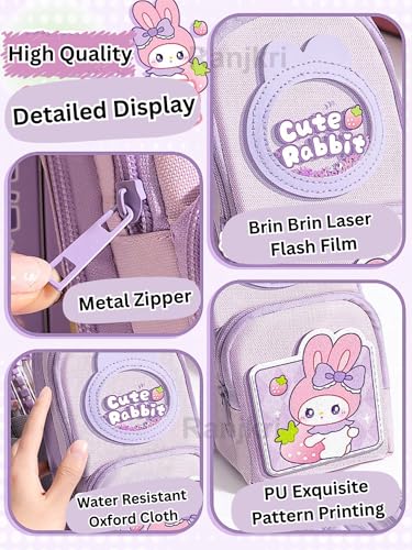 Image of 6 Layer with 3 Compartment Premium Canvas Pencil Pouch for School Girls and Boys, Cute Aesthetic Stationery Items Kit Case, Large Capacity Stationary Pencil Box for Kids Gifts (Cream Bear)