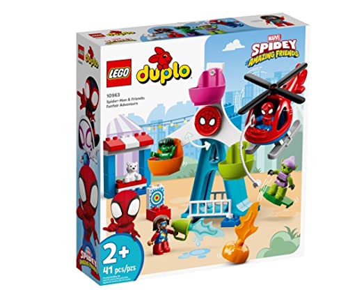 Image of LEGO 10963 Duplo Marvel Spider-Man and Friends: Fairground Adventures, Building Toy for 2 Year Old Kids with Helicopter and Hulk Figure
