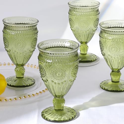 Darlion 4Pcs Green Wine Glasses, 12oz Glass Goblets, Vintage Drin...