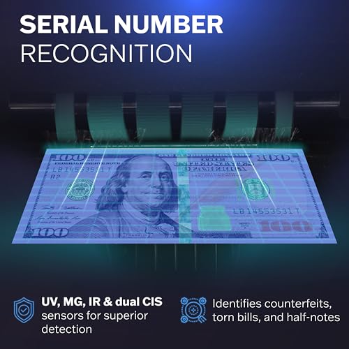Carnation CR8 Mixed Denomination Money Sorter with Built-in Printer – Bank-Grade Bill Counter with Counterfeit Detection, Serial Number Tracking, Multi-Currency Support & 2 CIS Sensors - Image 4