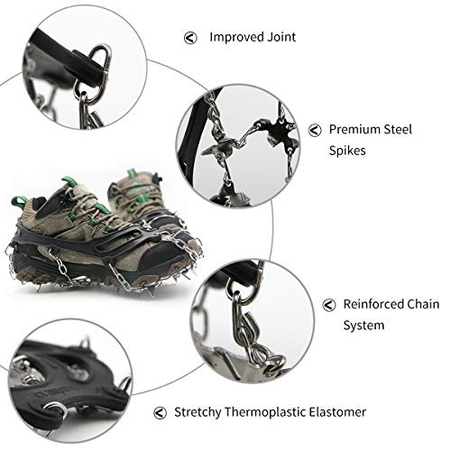 Samply Ice& Snow Traction Cleats, 19 Spike Mountaineering Climbing Crampons for Shoes, Boots, Large, Black