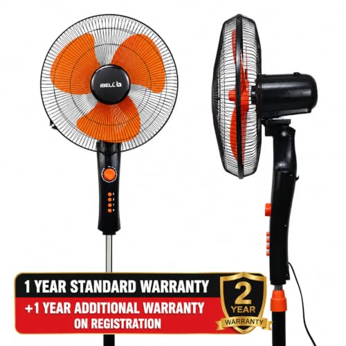 Image of IBELL Zephyr03 Pedestal Fan, 400mm (16 Inch), High-Speed 3-Blade Motor, Built-in Timer, Adjustable Height, Powerful Air Delivery, 2-Year Warranty, Orange