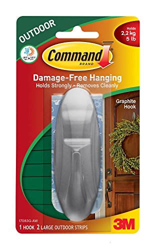 Command 17083G-AW Outdoor Graphite Designer Hook, Large, 4-Pack