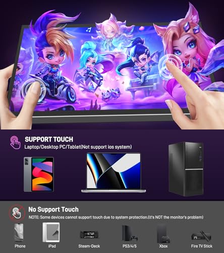 Image of 10.1 inch Portable Touchscreen Monitor, Screen Extender 1920x1200 IPS Travel Small Monitor with Cover, USB-C HDMI Computer Touch Screen Display for Laptop Windows PC, PS5 /4 Xbox No Touch