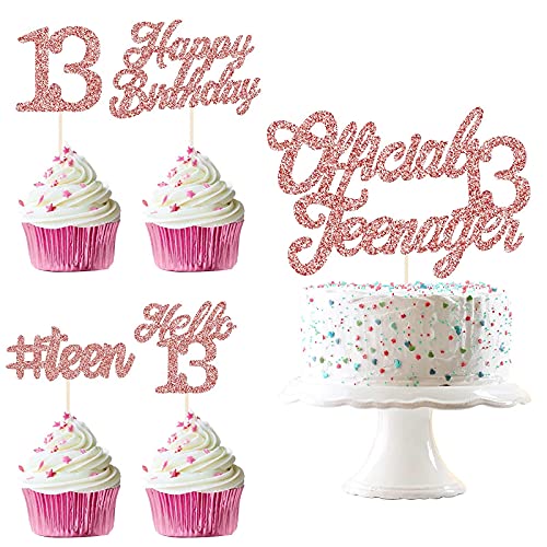 Image of Festiko49 Pieces Glitter 13th Birthday Cupcake Toppers Official Teenager Cake Topper Hello 13 Birthday Cake Decorations for 13th Anniversary Birthday Party Wedding Decorations