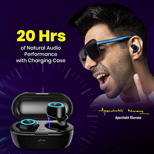 Image of PTron Bassbuds in-Ear True Wireless Bluetooth 5.0 Headphones with Hi-Fi Deep Bass, 20Hrs Playtime with Case, Ergonomic Sweatproof Earbuds, Noise Isolation, Voice Assistance & Built-in Mic - (Black)