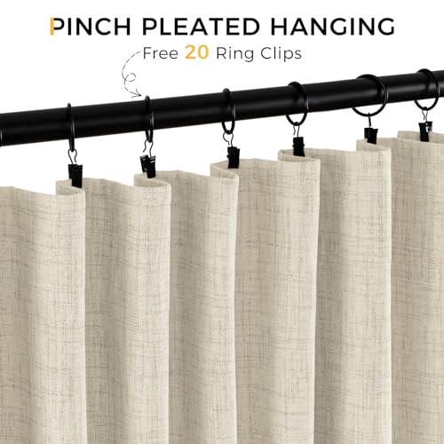 INOVADAY Blackout Curtains, 2-Panel Linen Textured 100% Thermal Insulated Room Darkening Sun Blocking Drapes for Bedroom, Nursery, Living Room + 20 Curtain Ring Clips - Natural Flax W50”xL96” - Image 5