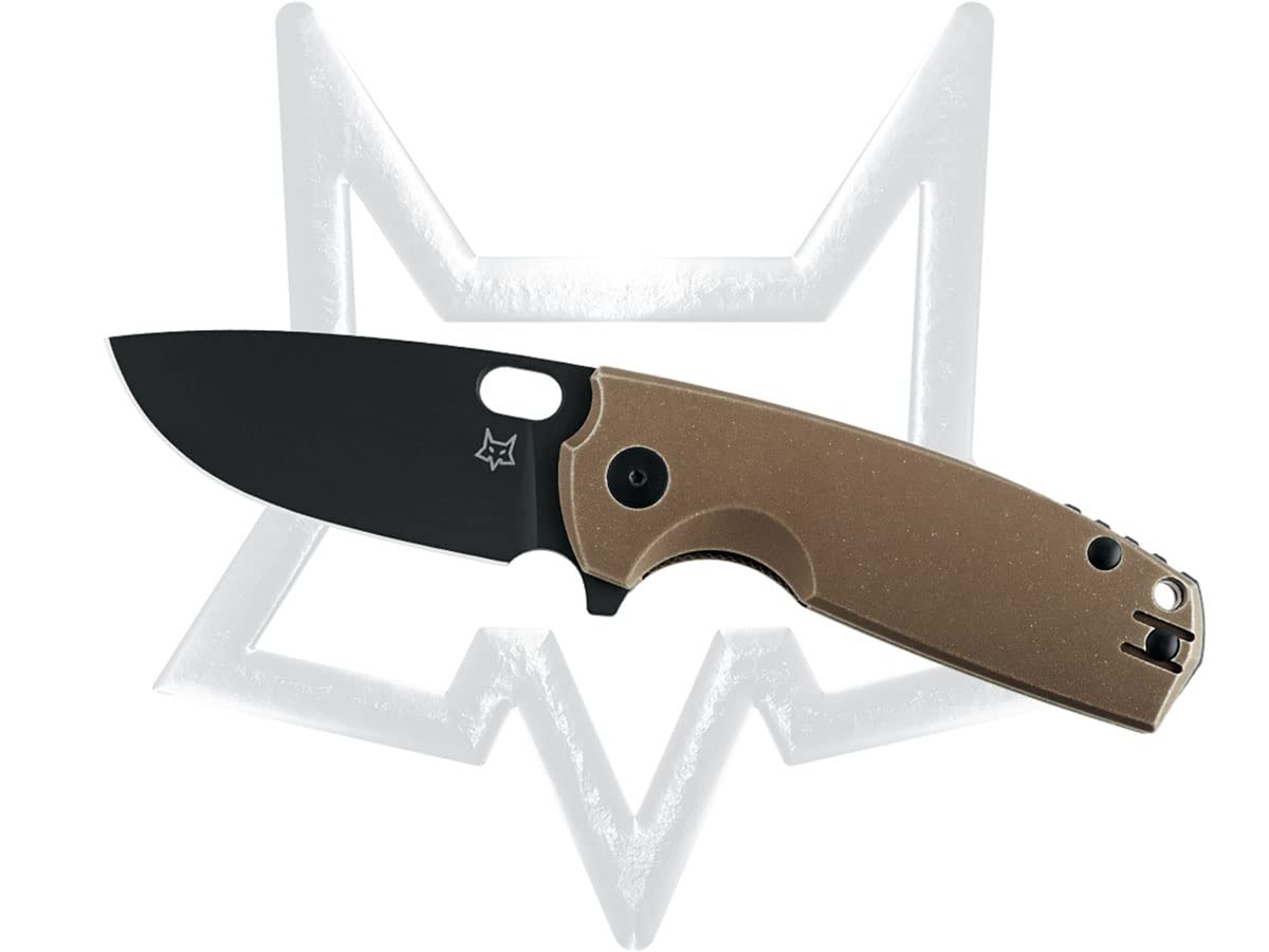 FOXKNIVES Core FX-604ALBR Brown Aluminum and Black N690Co Stainless Pocket Knife