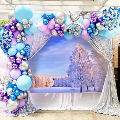 Image of BAUANOOY Frozen balloons, 60pcs 12 Inch Purple and Blue Balloons with Snowflake Confetti Balloons for Winter Theme Party Supplies Baby Shower Wedding Frozen Birthday Party Decorations