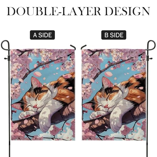 Drapeau de jardin chat fleurs de cerisier déco extérieure printemps