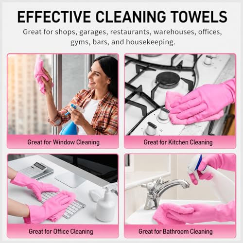 Image of Misamo Enterprise Microfiber Cleaning Cloth Roll, 25x25 cm, Reusable Tear-Away Towels, 20 Pack (Pink, Pack of 1)