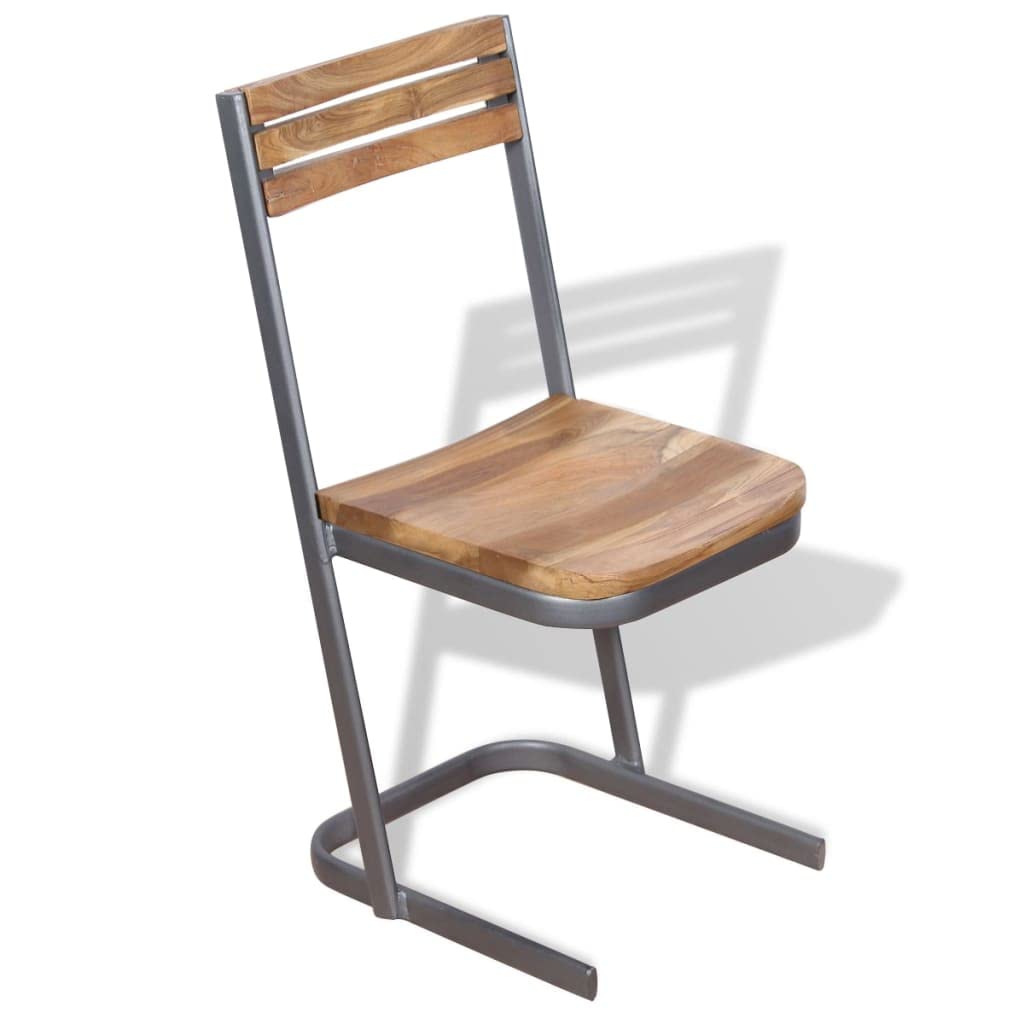 Sillas De Comedor 4 Piezas De Madera Maciza De Teca Marrón | Patas de hierro, dimensiones 33 x 39 x 75 cm, altura del asiento 40 cm, pulido y pintado