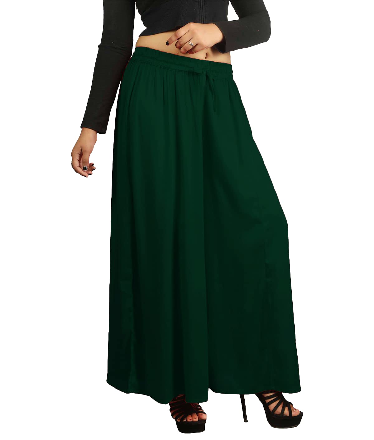 kicha Women's Solid Rayon Wide Leg Flared Regular Fit Palazzo (Bottle Green-XL)-picture-34