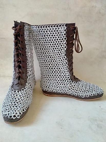Medieval Leather Boot Brown boot And Leather with Chainmail Boot Genuine Leather Handmade