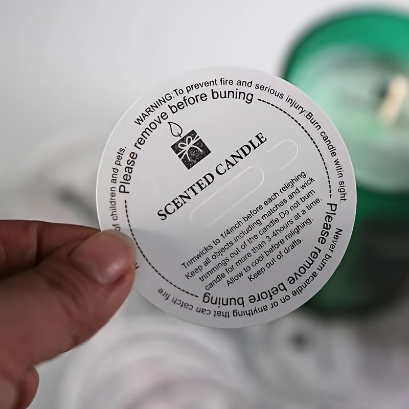 Etiquetas de seguridad para velas perfumadas transparentes con aviso de cuidado 3