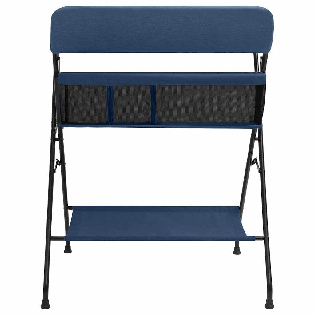 Fasciatoio blu navy in ferro con fasciatoio morbido lavabile, pieghevole e portatile, con fasciatoio antiscivolo, scomparti laterali e ripiano inferiore per accessori per bambini