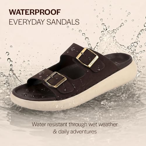 Image of FAUSTO Men Open Toe Buckle Strap Stitched Waterproof Sandals|Soft Cushioned Insole|Summer Slip-On Slipper|Perfect For Monsoon Rainy Season