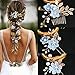 5 PCS Bridal Flower Wedding Hair Pins Crystal Pearl Hair Clips Headpiece Gold Wedding Hair Accessories Jewelry with Rhinestone for Brides Bridesmaids Women Girls Updo, Special Cream Blue