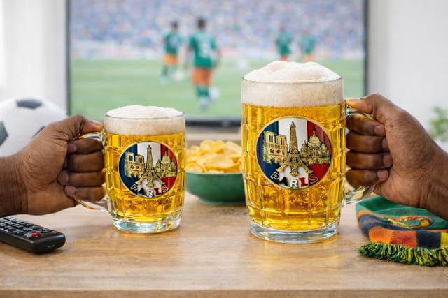 Générique Lot de 2 Mugs à Bière Paris 280 ml en Verre – Chopes à Bière Épaisses avec Anse – Style Brasserie – Coffret Cadeau Prêt à Offrir – Paris Beer Mug Gift Set (2x 280 ml)