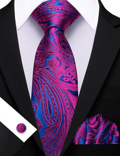 Image of Barry.Wang Paisley Tie Fashion Set Hanky Cufflinks Neckties for Men Woven Silk