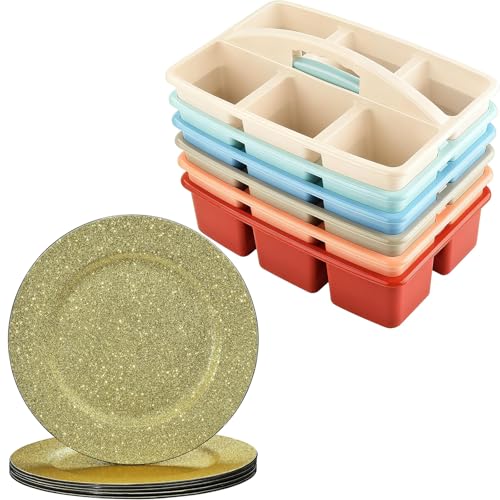 ALINK Classroom Caddy with Handle, 6-Pack Teacher Supply Storage Caddy Organizer for Classroom Supply, Office, Table, Desk, Craft Art, Pencil, Crayon, Marker - Gold